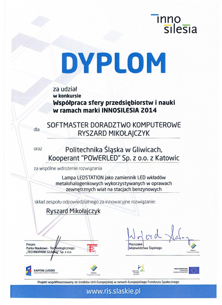 Innosilesia2014-Dyplom ledstation dla SoftMaster